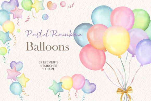 Download Watercolor Rainbow Balloons Clipart - Balloon Collection
