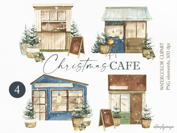 Download Watercolor Hand Painted Christmas Cafe - Paint Collection
