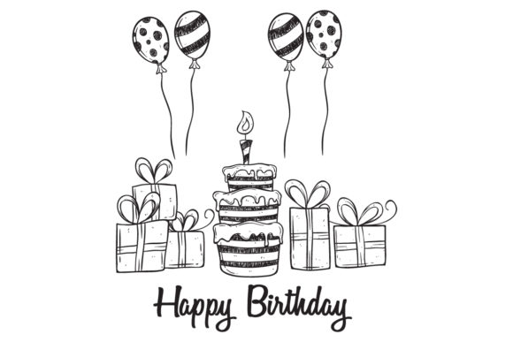 Download Doodle Birthday Cake and Balloon - Balloon Collection