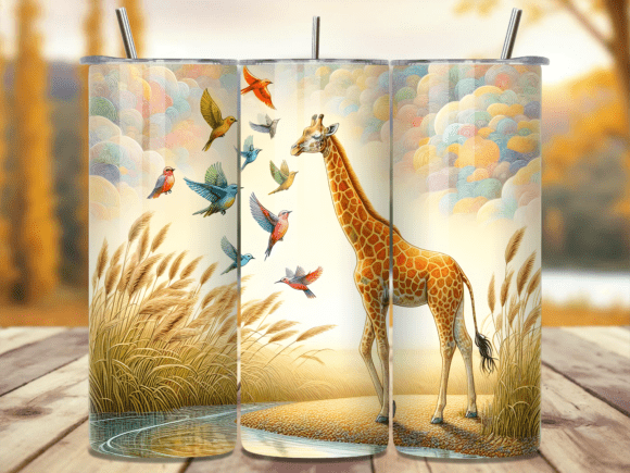 Download Colorful Bird Giraffe Tumbler Wrap - Giraffe Collection