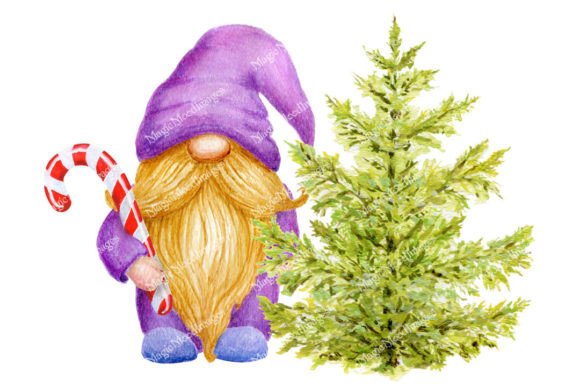 Download Gnome Christmas Tree Watercolor Painting - Paint Collection