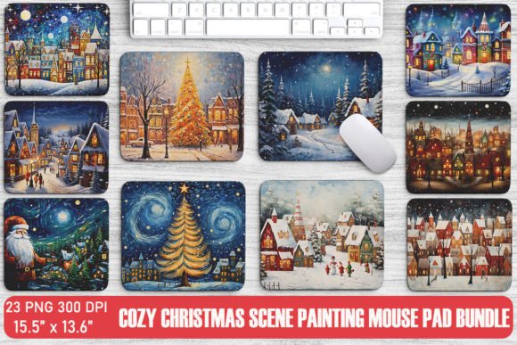 Download Cozy Christmas Scene Painting Mouse Pad - Paint Collection